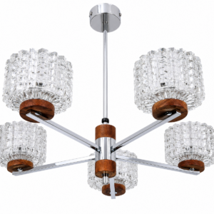 Vintage design hanglamp met vijf glazen kappen – Mid-Century Modern