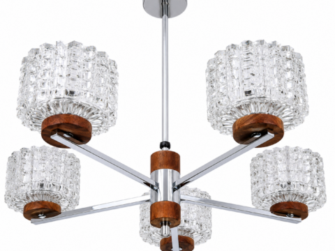 Vintage design hanglamp met vijf glazen kappen – Mid-Century Modern